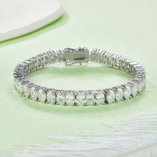 Oval Pave Tennis Bracelet, S925 Silver Platinum-Plated, Moissanite 0.5CT Per Stone