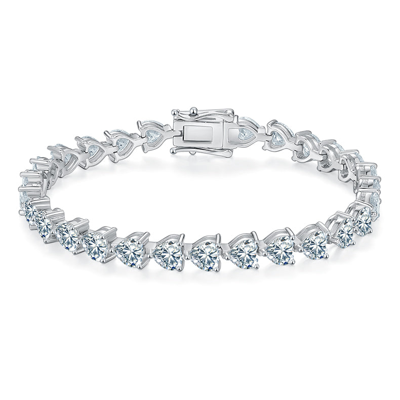 Heart-Shaped Tennis Bracelet, S925 Sterling Silver, Platinum-Plated, Moissanite, 0.5CT Per Stone