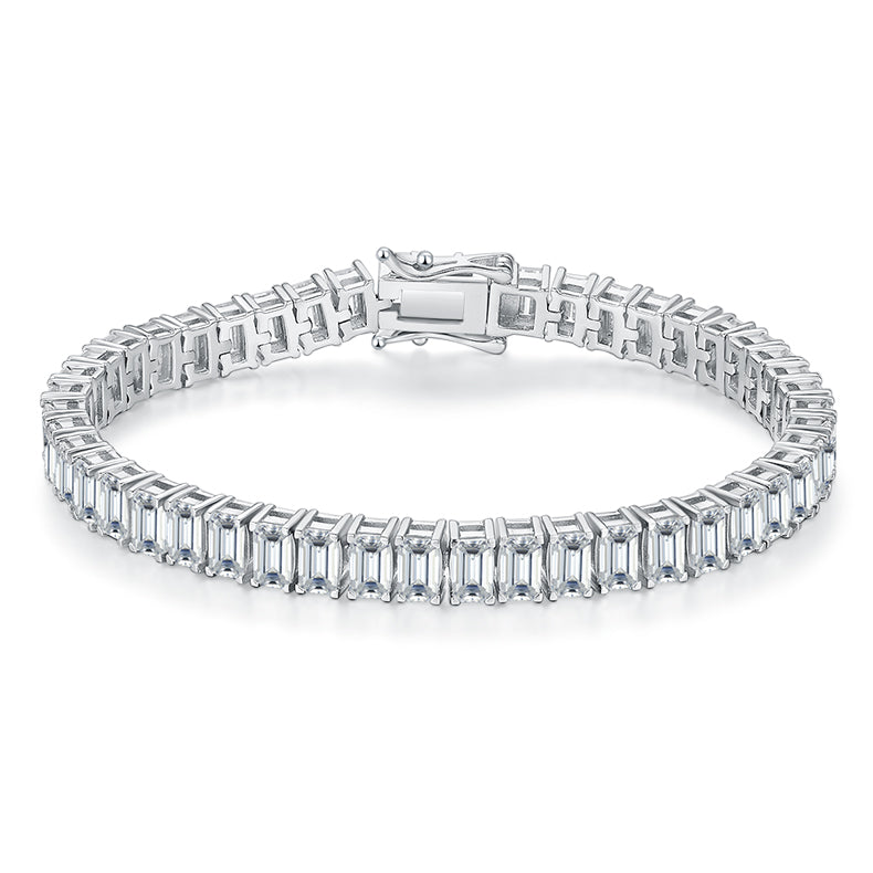 Rectangular Stone Tennis Bracelet, S925 Silver Platinum-Plated, Moissanite, 0.5CT Per Stone