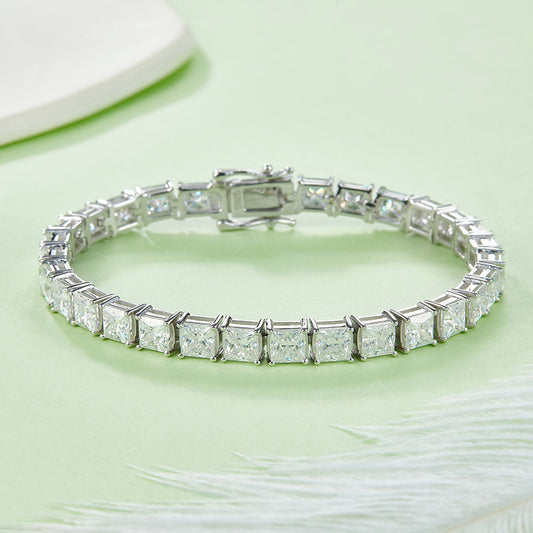 Square Moissanite Tennis Bracelet, S925 Silver Platinum-Plated, 0.5CT Per Stone