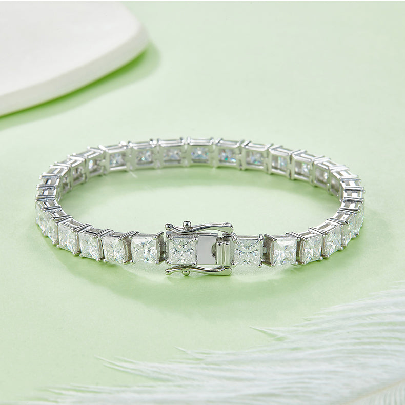 Square Moissanite Tennis Bracelet, S925 Silver Platinum-Plated, 0.5CT Per Stone