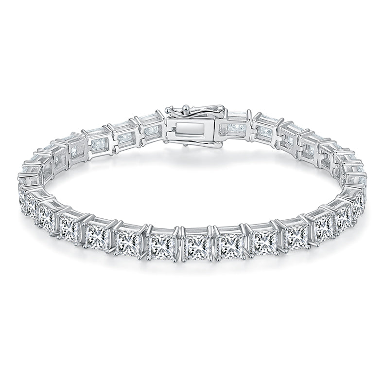 Square Moissanite Tennis Bracelet, S925 Silver Platinum-Plated, 0.5CT Per Stone