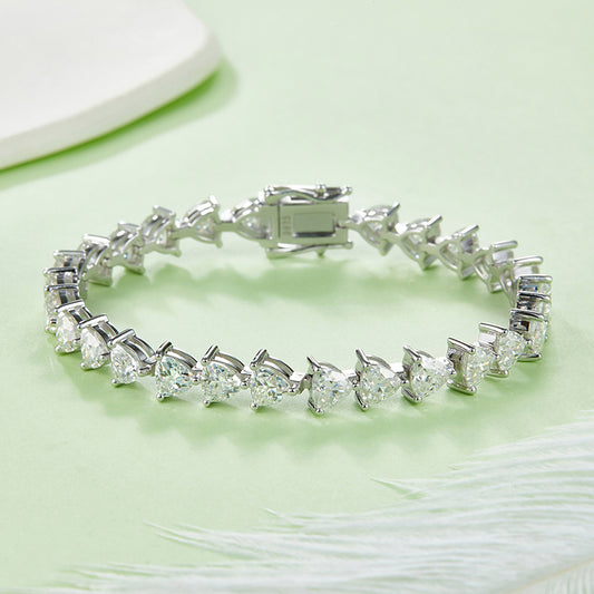 Triangular Pave Tennis Bracelet, S925 Silver, Platinum Plated, Moissanite 0.5CT/Stone