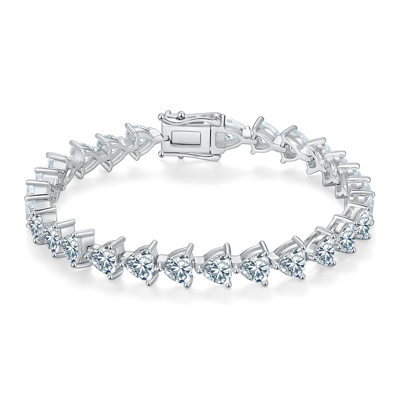 Triangular Pave Tennis Bracelet, S925 Silver, Platinum Plated, Moissanite 0.5CT/Stone