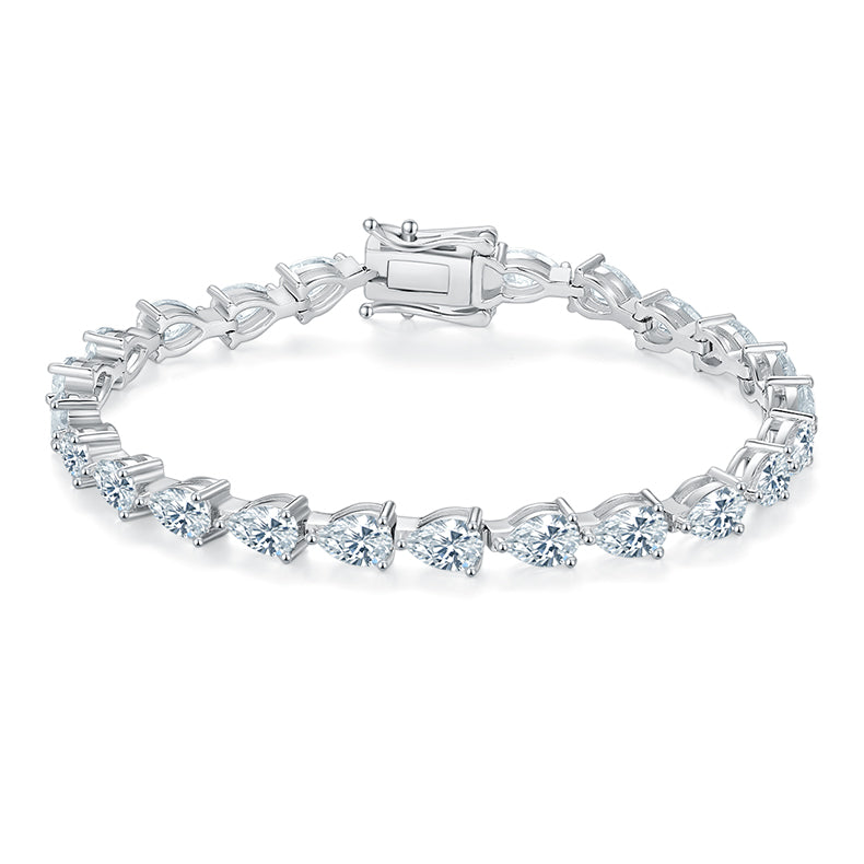 Pear-Shaped Moissanite Tennis Bracelet, S925 Silver Platinum-Plated, 0.5CT/Stone