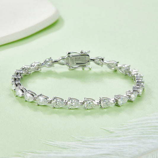 Pear-Shaped Moissanite Tennis Bracelet, S925 Silver Platinum-Plated, 0.5CT/Stone