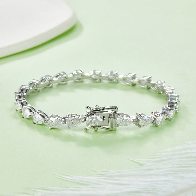 Pear-Shaped Moissanite Tennis Bracelet, S925 Silver Platinum-Plated, 0.5CT/Stone