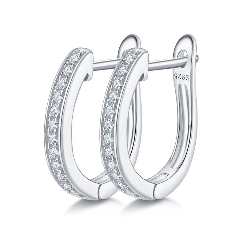 Half-Hoop Single Row Earrings, S925 Silver Moissanite, D Color, 0.2CT