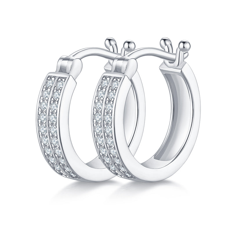 Dual-Row Half Hoop Earrings, S925 Silver Moissanite, D Color, 0.24CT