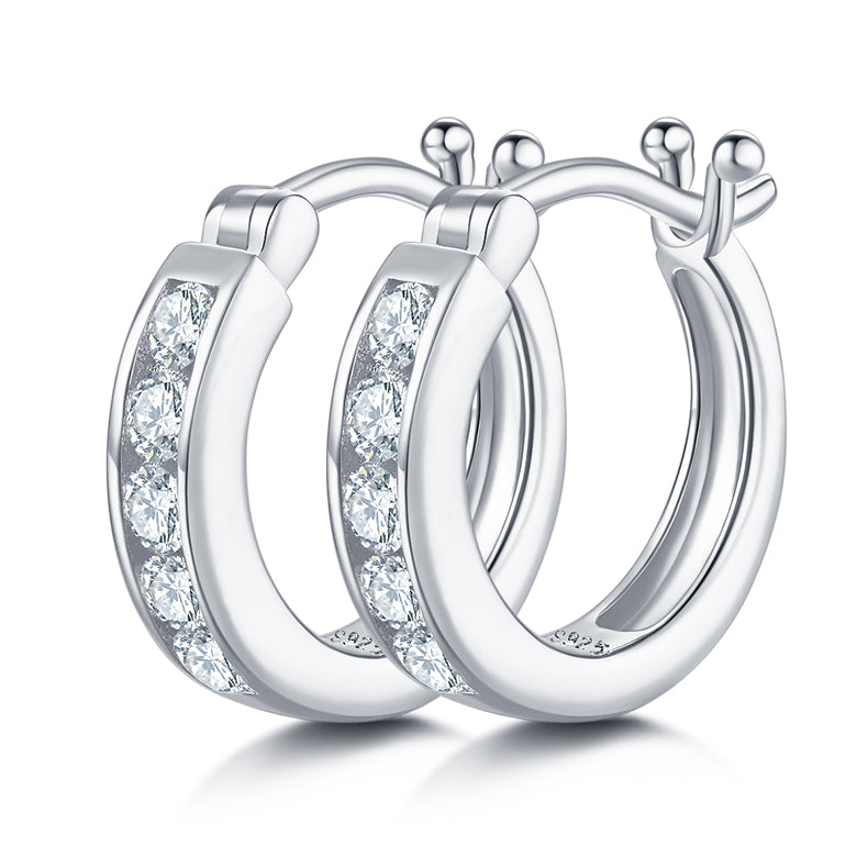 Half-Round Single Row Hoop Earrings, S925 Silver Moissanite, D Color, 0.45CT