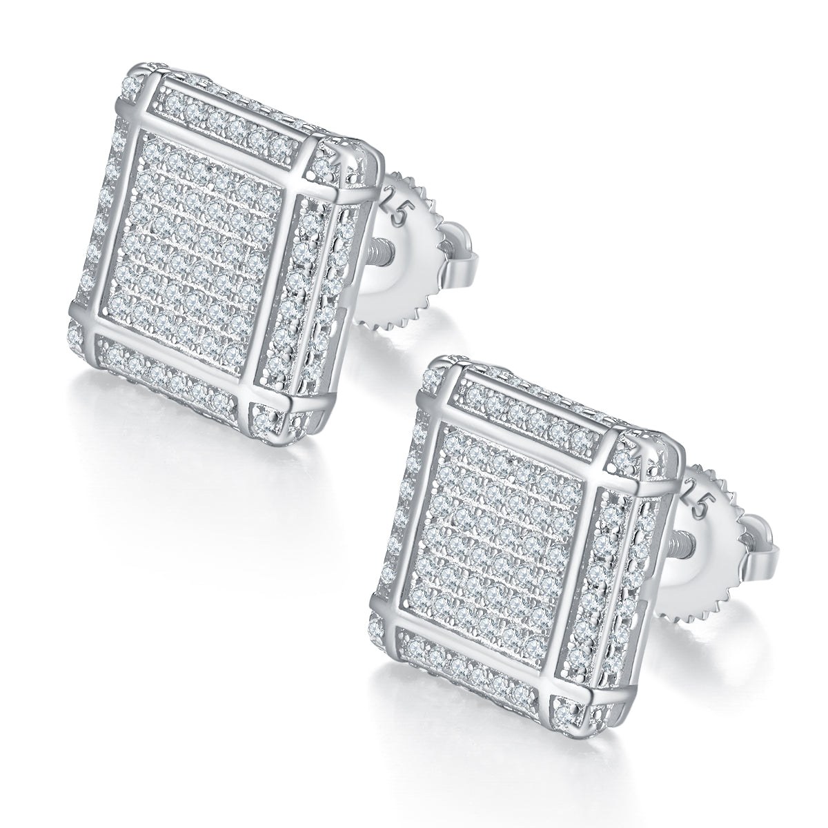 Square Grid Stud Earrings, S925 Silver, Moissanite, D Color, 0.77CT