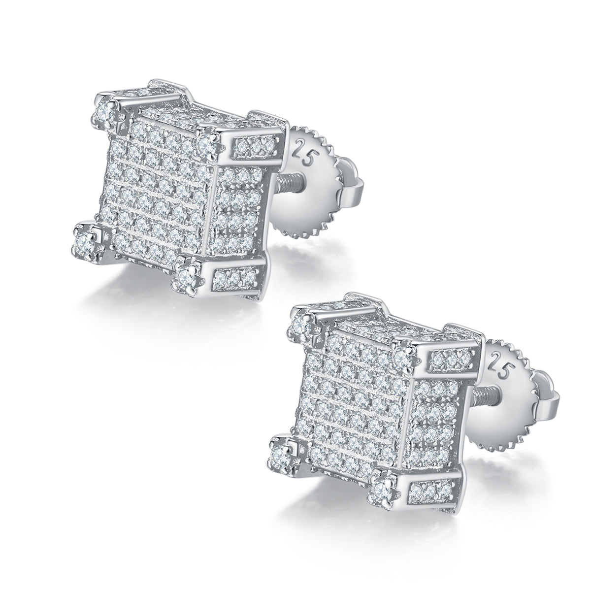 Square Pillar Screw-Back Stud Earrings, S925 Silver Moissanite, D Color, 1.06CT