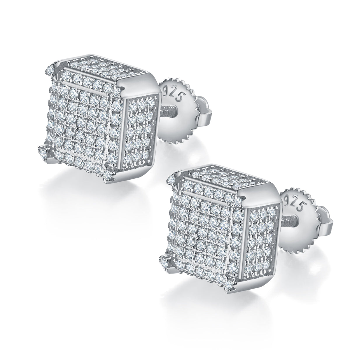 Square Side-Set Moissanite Stud Earrings, S925 Silver, D Color, 1.08CT