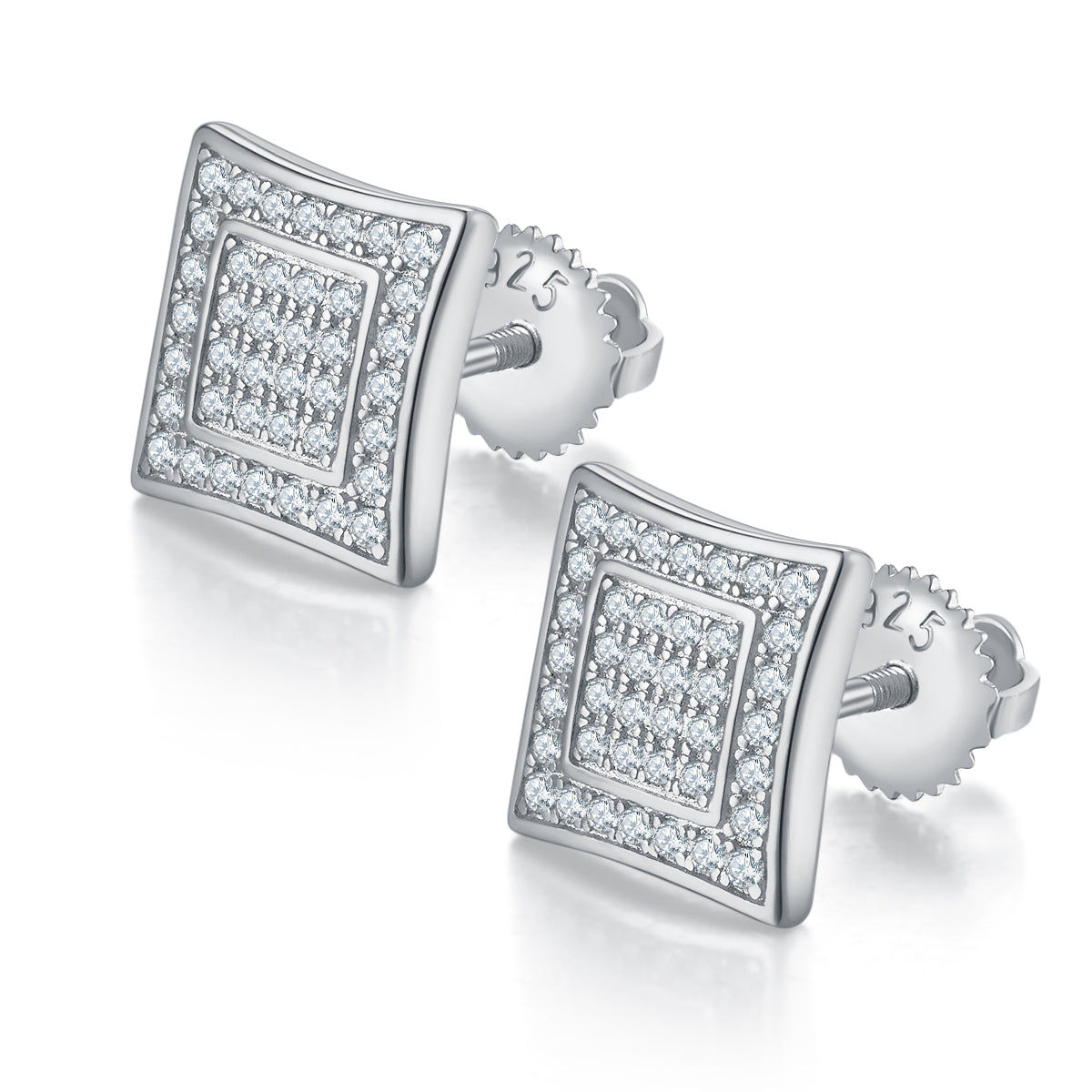 Square Double Hoop Stud Earrings, S925 Silver Moissanite, D Color, 0.41CT