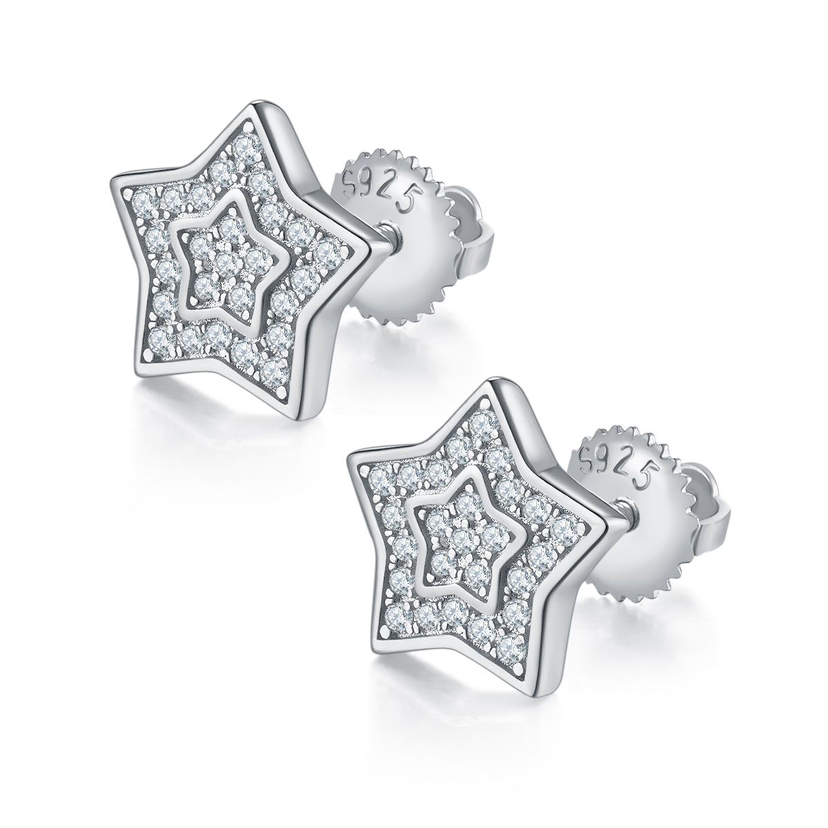 Five-Point Star S925 Silver Stud Earrings, Screw Back, Moissanite, D Color, 0.27CT