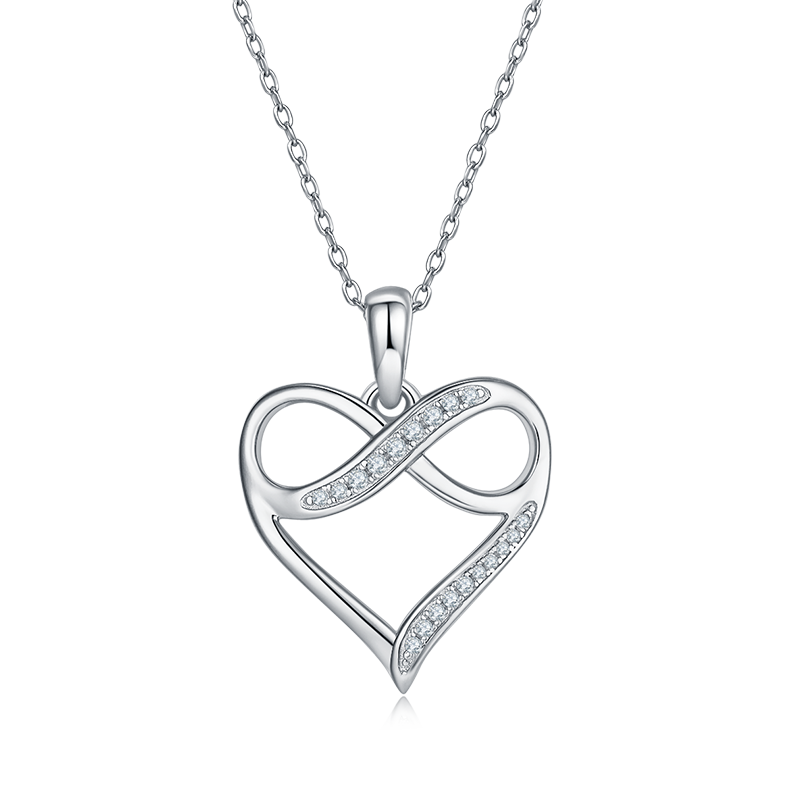 Pavé Infinity Love Pendant Necklace, S925 Silver Moissanite, D Color, 0.1CT