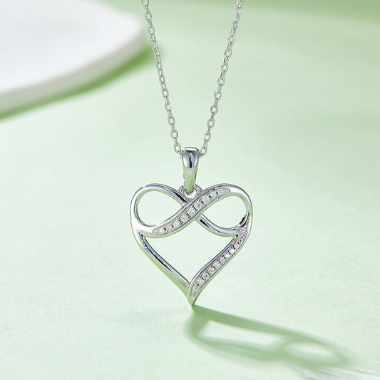 Pavé Infinity Love Pendant Necklace, S925 Silver Moissanite, D Color, 0.1CT