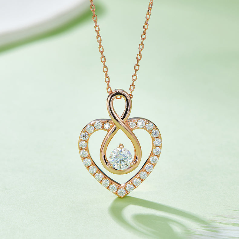 Infinite Love Round Moissanite Pendant Necklace, S925 Silver, D Color, 1.0CT