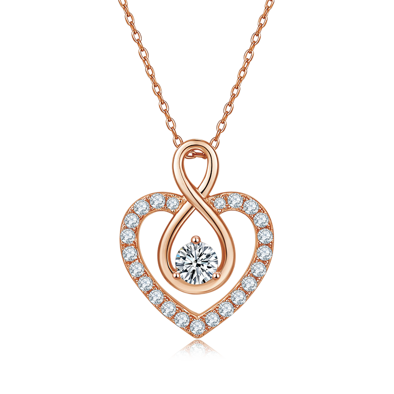 Infinite Love Round Moissanite Pendant Necklace, S925 Silver, D Color, 1.0CT