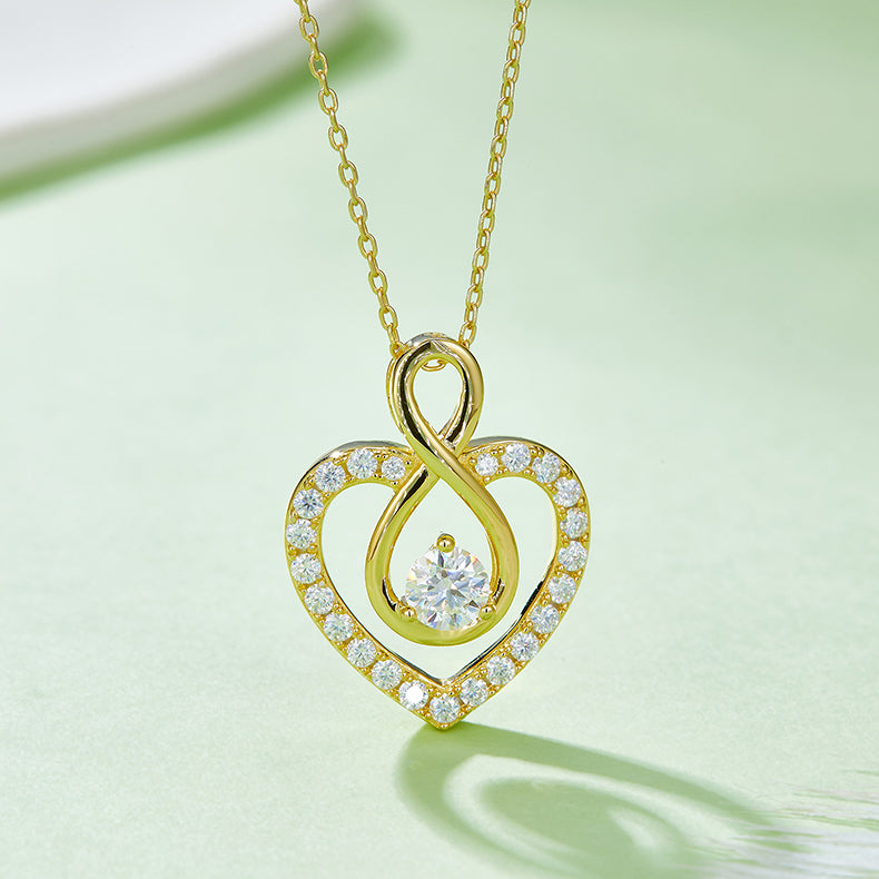 Infinite Love Round Moissanite Pendant Necklace, S925 Silver, D Color, 1.0CT