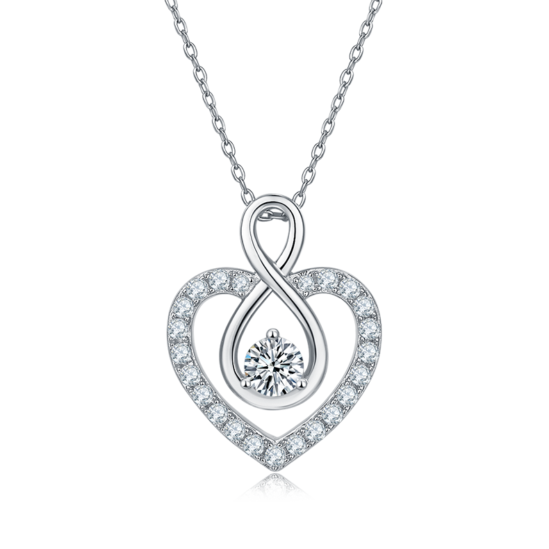 Infinite Love Round Moissanite Pendant Necklace, S925 Silver, D Color, 1.0CT