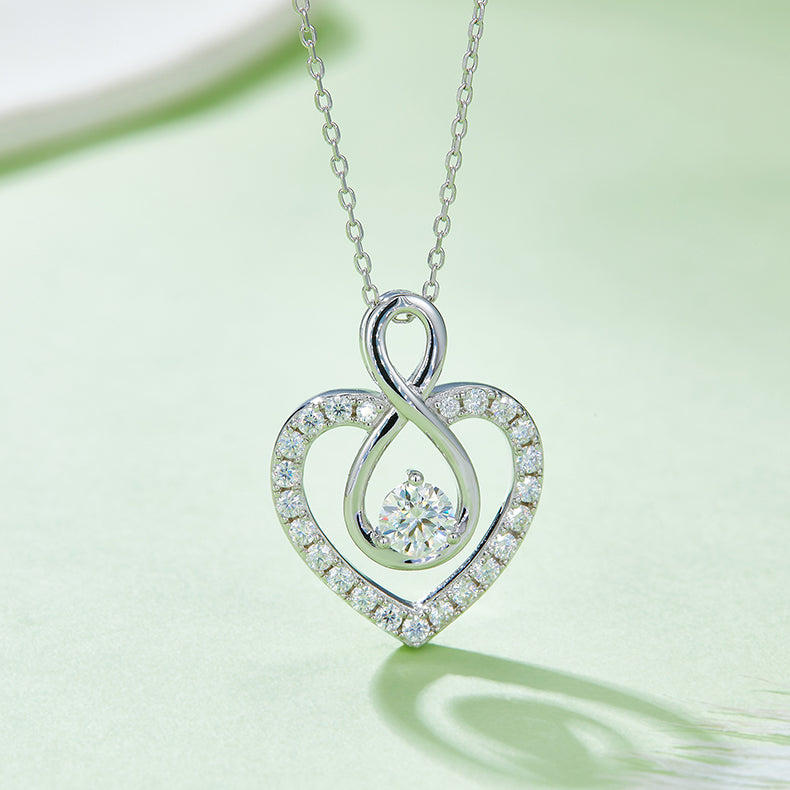 Infinite Love Round Moissanite Pendant Necklace, S925 Silver, D Color, 1.0CT