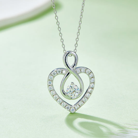 Infinite Love Round Moissanite Pendant Necklace, S925 Silver, D Color, 1.0CT