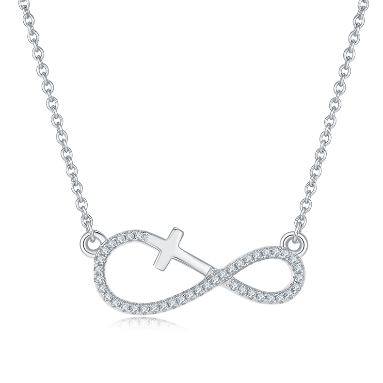 Infinite Cross Love Pendant Necklace, S925 Silver Moissanite, D Color, 0.17CT