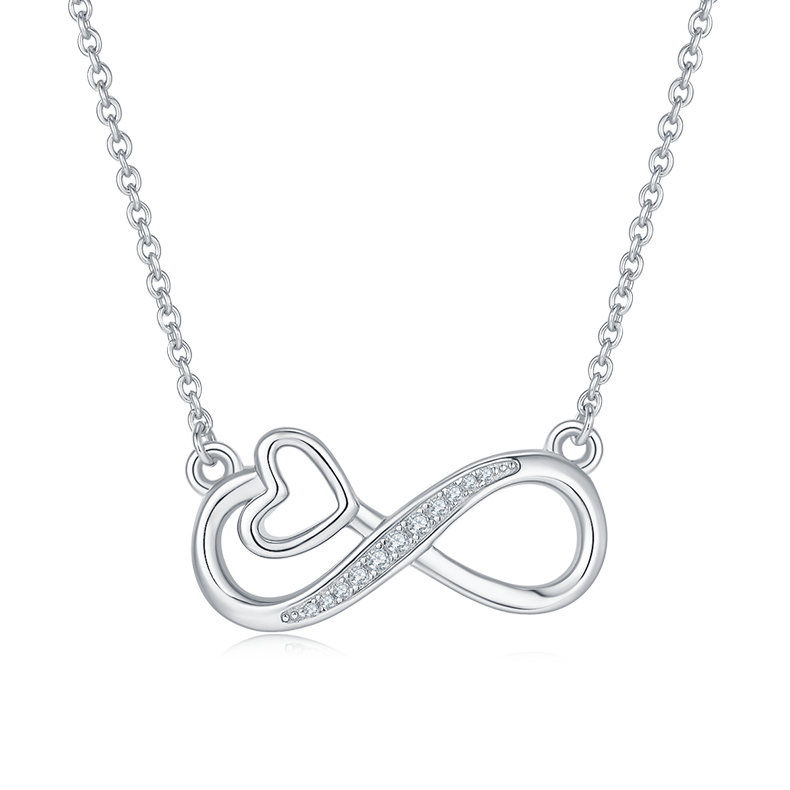 Hollow Infinity Love Pendant Necklace, S925 Silver Moissanite, D Color, 0.1CT