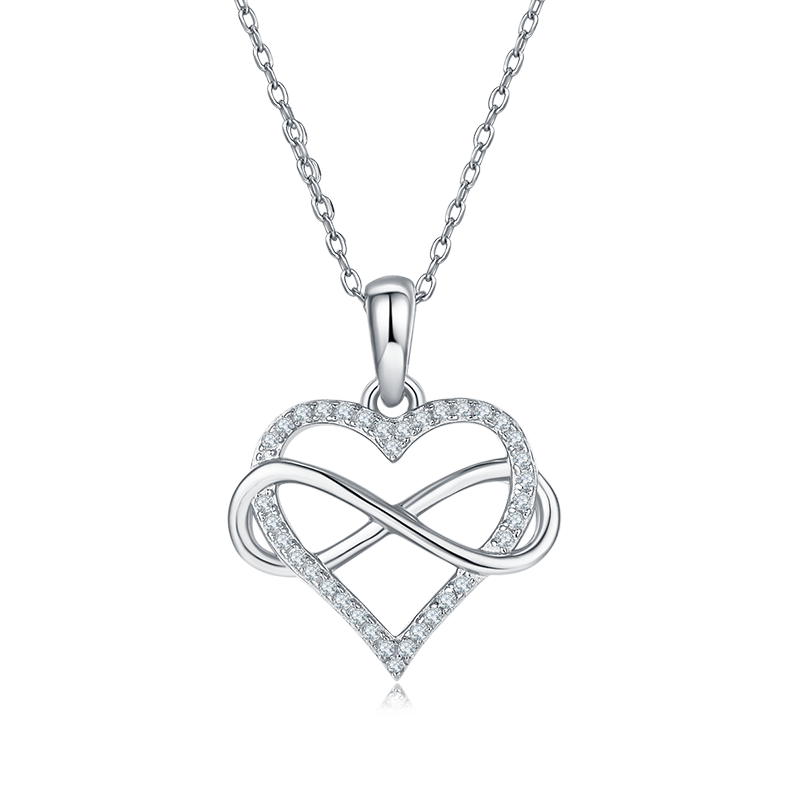 Endless Love Twisted Pendant Necklace, S925 Silver Moissanite, D Color, 0.18CT