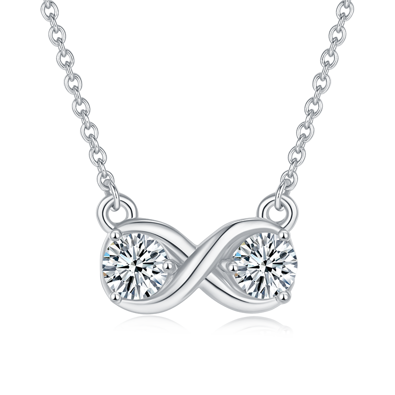 Double Ring Infinity Love Pendant Necklace, S925 Silver Moissanite, D Color, 1.0CT