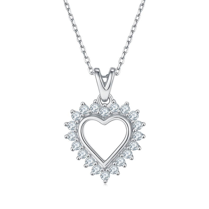 Hollow Heart Pendant Necklace, S925 Silver Moissanite, D Color, 0.54CT