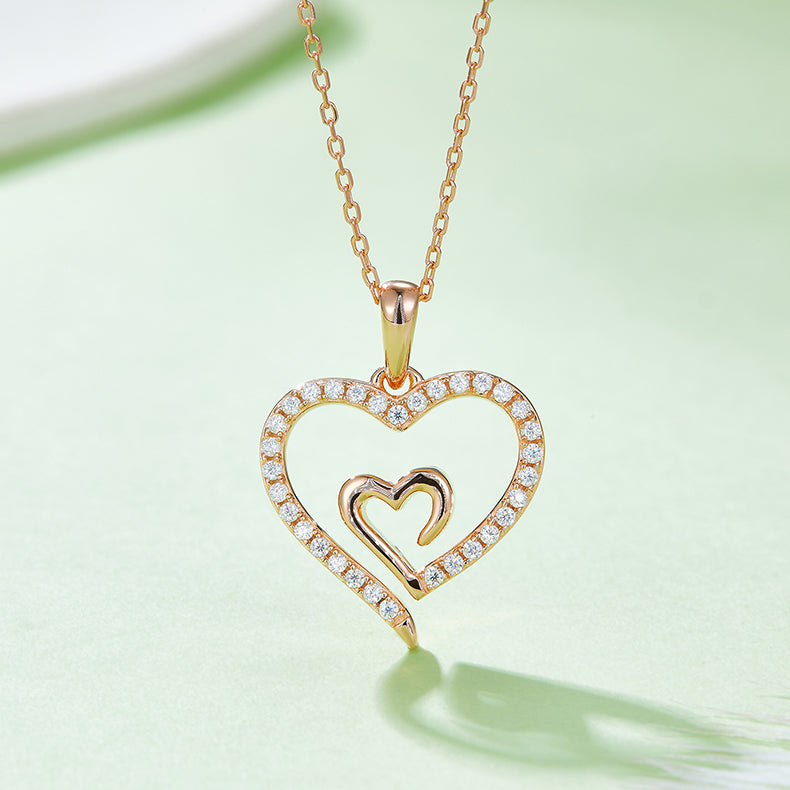 Hidden Core Heart Pendant Necklace, S925 Silver Moissanite, D Color, 0.32CT