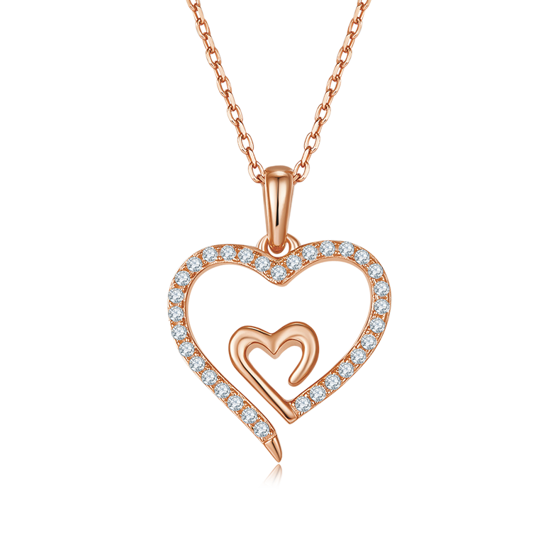 Hidden Core Heart Pendant Necklace, S925 Silver Moissanite, D Color, 0.32CT