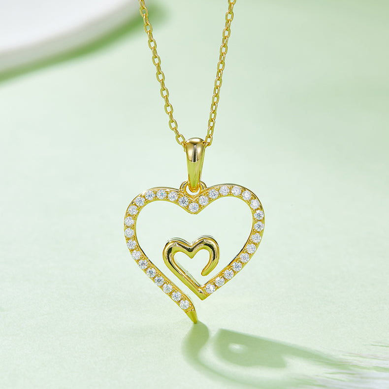 Hidden Core Heart Pendant Necklace, S925 Silver Moissanite, D Color, 0.32CT