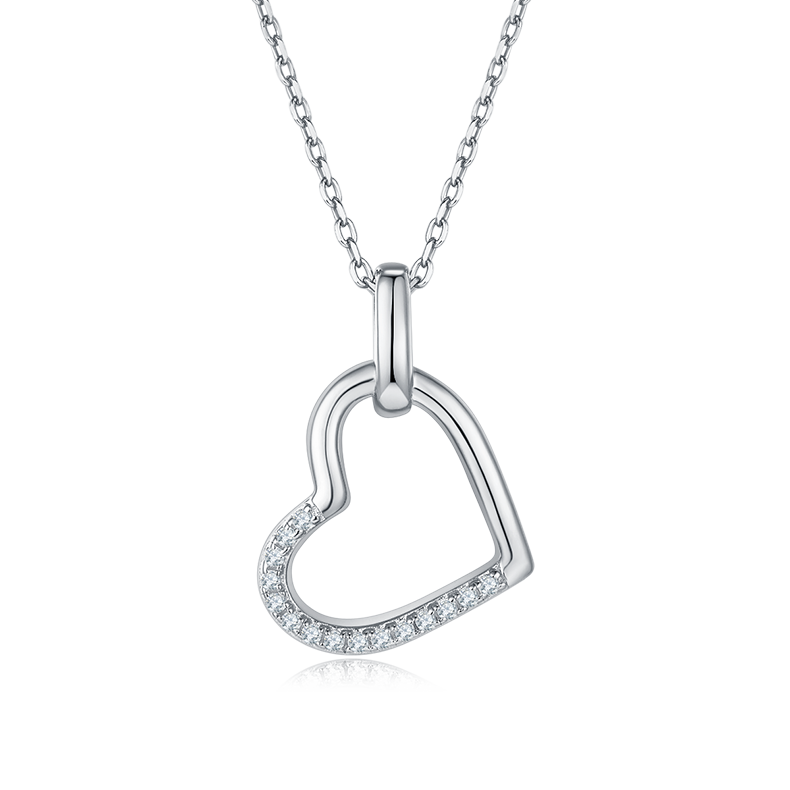 Radiant Heart Pendant Necklace, S925 Silver Moissanite, D Color, 0.1CT