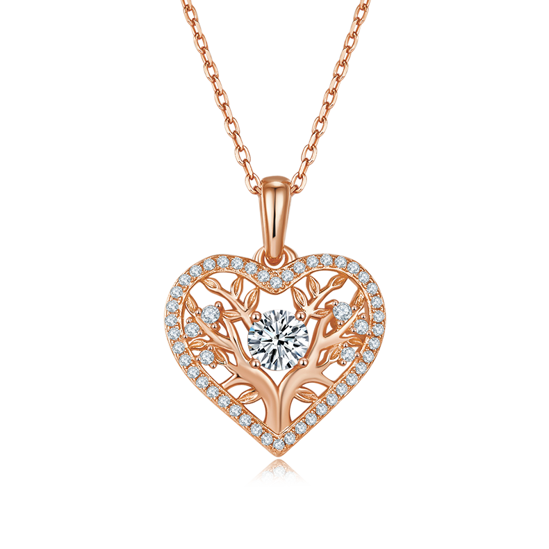 Tree of Life Heart Pendant Necklace, S925 Silver Moissanite, D Color, 0.78CT