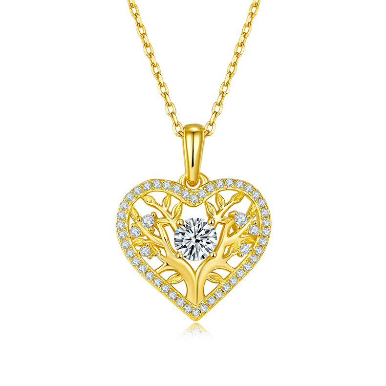 Tree of Life Heart Pendant Necklace, S925 Silver Moissanite, D Color, 0.78CT