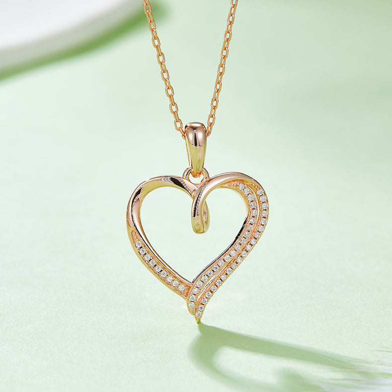 Renewed Heart Pendant Necklace, S925 Silver Moissanite, D Color, 0.15CT