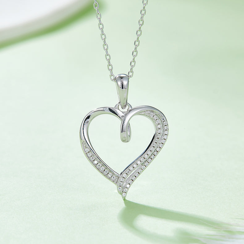 Renewed Heart Pendant Necklace, S925 Silver Moissanite, D Color, 0.15CT