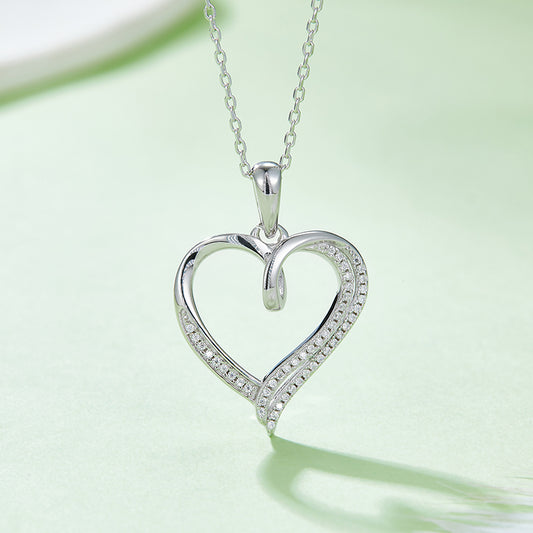 Renewed Heart Pendant Necklace, S925 Silver Moissanite, D Color, 0.15CT