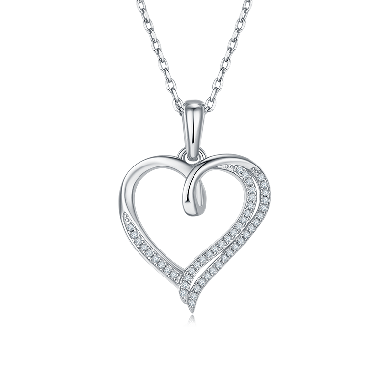 Renewed Heart Pendant Necklace, S925 Silver Moissanite, D Color, 0.15CT