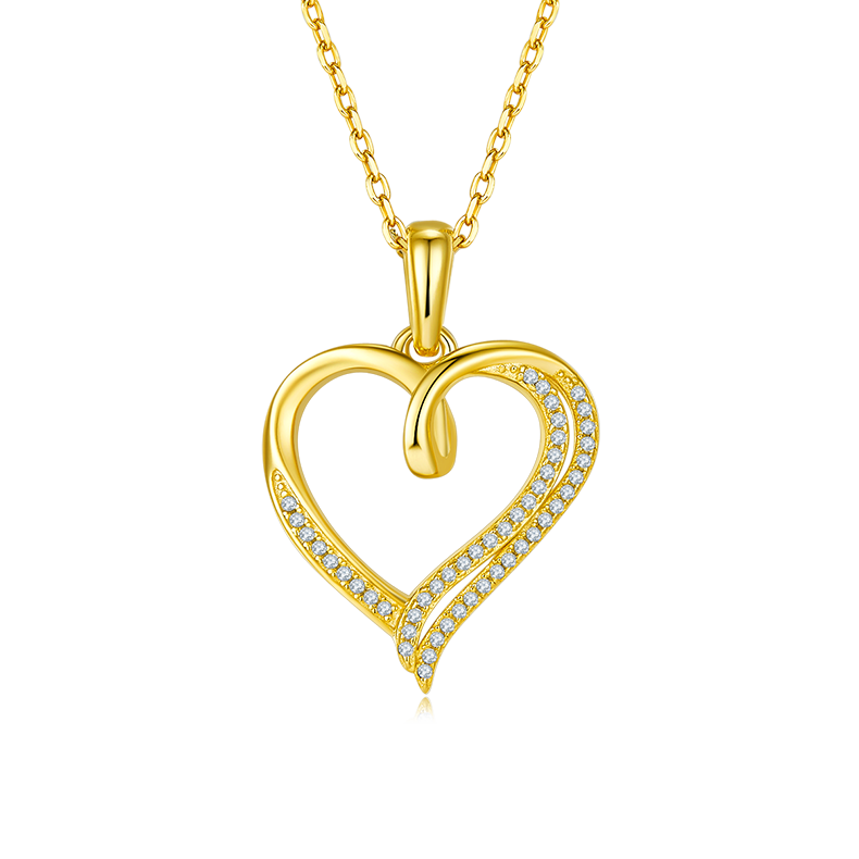 Renewed Heart Pendant Necklace, S925 Silver Moissanite, D Color, 0.15CT