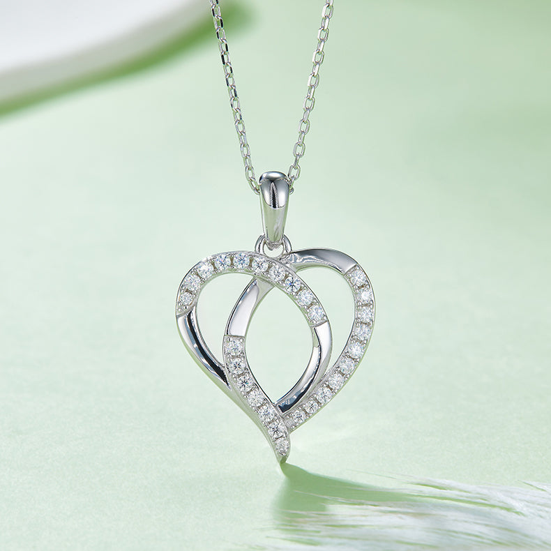 Interwoven Heart Pendant Necklace, S925 Silver Moissanite, D Color, 0.38CT