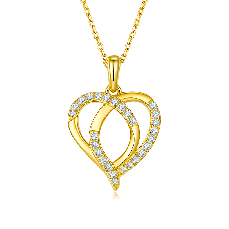 Interwoven Heart Pendant Necklace, S925 Silver Moissanite, D Color, 0.38CT