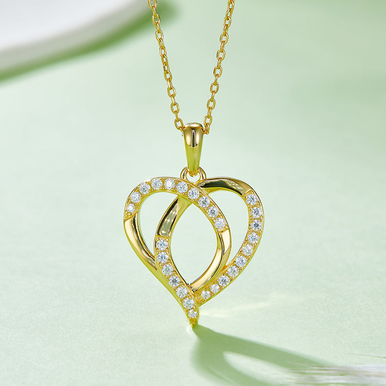 Interwoven Heart Pendant Necklace, S925 Silver Moissanite, D Color, 0.38CT