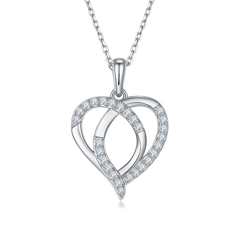 Interwoven Heart Pendant Necklace, S925 Silver Moissanite, D Color, 0.38CT