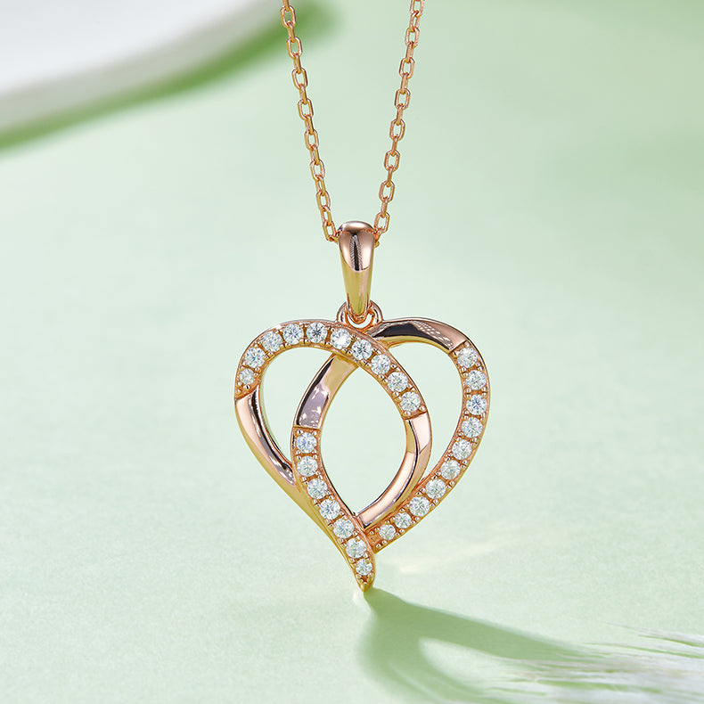 Interwoven Heart Pendant Necklace, S925 Silver Moissanite, D Color, 0.38CT